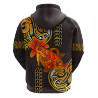 Hawaii Turtle Hibiscus Flower Zip Hoodie Polynesian Tattoo LT03 - Polynesian Pride