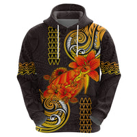 Hawaii Turtle Hibiscus Flower Zip Hoodie Polynesian Tattoo LT03 - Polynesian Pride