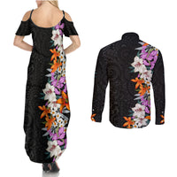 Hawaii Tropical Leaves and Flowers Couples Matching Summer Maxi Dress and Long Sleeve Button Shirt Tribal Polynesian Pattern LT03 - Polynesian Pride