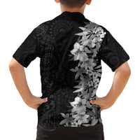 Hawaii Tropical Leaves and Flowers Family Matching Long Sleeve Bodycon Dress and Hawaiian Shirt Tribal Polynesian Pattern Black White Style LT03 - Polynesian Pride