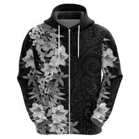 Hawaii Tropical Leaves and Flowers Zip Hoodie Tribal Polynesian Pattern Black White Style LT03 - Polynesian Pride