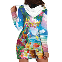 Hawaii Cocktails Hoodie Dress Parrot with Cute Beach Landscape and Tropical Plants