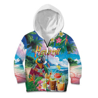 Hawaii Cocktails Kid Hoodie Parrot with Cute Beach Landscape and Tropical Plants