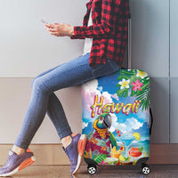 Hawaii Cocktails Luggage Cover Parrot with Cute Beach Landscape and Tropical Plants