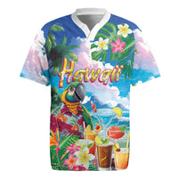 Hawaii Cocktails Rugby Jersey Parrot with Cute Beach Landscape and Tropical Plants