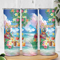 Hawaii Cocktails Skinny Tumbler Parrot with Cute Beach Landscape and Tropical Plants