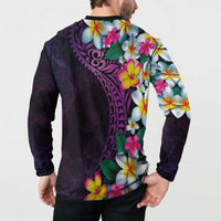 Hawaiian Plumeria-Polynesian Art Tattoo Mauve Color Button Sweatshirt