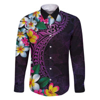 Hawaiian Plumeria-Polynesian Art Tattoo Mauve Color Family Matching Off Shoulder Short Dress and Hawaiian Shirt
