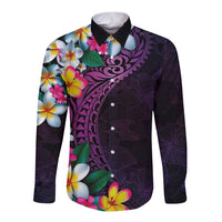 Hawaiian Plumeria-Polynesian Art Tattoo Mauve Color Long Sleeve Button Shirt LT03 Unisex Purple - Polynesian Pride