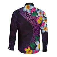 Hawaiian Plumeria-Polynesian Art Tattoo Mauve Color Long Sleeve Button Shirt LT03 - Polynesian Pride