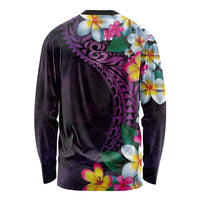 Hawaiian Plumeria-Polynesian Art Tattoo Mauve Color Long Sleeve Shirt