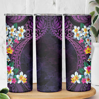 Hawaiian Plumeria-Polynesian Art Tattoo Mauve Color Skinny Tumbler