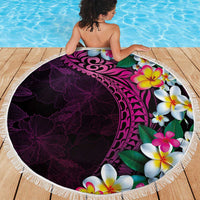 Hawaiian Plumeria-Polynesian Art Tattoo Plum Pink Color Beach Blanket