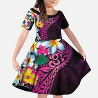 Hawaiian Plumeria-Polynesian Art Tattoo Plum Pink Color Family Matching Mermaid Dress and Hawaiian Shirt