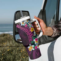 Hawaiian Plumeria-Polynesian Art Tattoo Plum Pink Color Tumbler With Handle