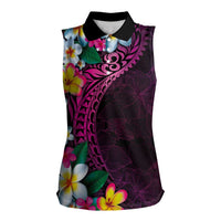 Hawaiian Plumeria-Polynesian Art Tattoo Plum Pink Color Women Sleeveless Polo Shirt