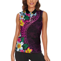 Hawaiian Plumeria-Polynesian Art Tattoo Plum Pink Color Women Sleeveless Polo Shirt