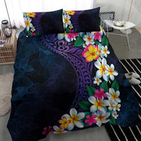 Hawaiian Plumeria-Polynesian Art Tattoo Frosted Blue Violet Color Bedding Set