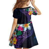 Hawaiian Plumeria-Polynesian Art Tattoo Frosted Blue Violet Color Family Matching Mermaid Dress and Hawaiian Shirt