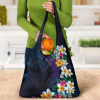 Hawaiian Plumeria-Polynesian Art Tattoo Frosted Blue Violet Color Grocery Bag