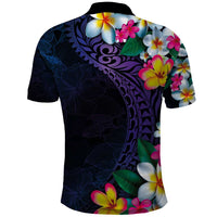 Hawaiian Plumeria-Polynesian Art Tattoo Frosted Blue Violet Color Polo Shirt