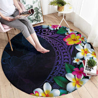 Hawaiian Plumeria-Polynesian Art Tattoo Frosted Blue Violet Color Round Carpet LT03 - Polynesian Pride