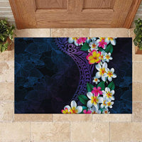 Hawaiian Plumeria-Polynesian Art Tattoo Frosted Blue Violet Color Rubber Doormat LT03 Blue - Polynesian Pride