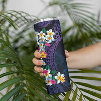 Hawaiian Plumeria-Polynesian Art Tattoo Frosted Blue Violet Color Skinny Tumbler