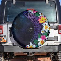 Hawaiian Plumeria-Polynesian Art Tattoo Frosted Blue Violet Color Spare Tire Cover