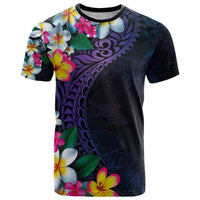 Hawaiian Plumeria-Polynesian Art Tattoo Frosted Blue Violet Color T Shirt