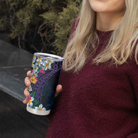 Hawaiian Plumeria-Polynesian Art Tattoo Frosted Blue Violet Color Tumbler Cup