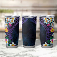 Hawaiian Plumeria-Polynesian Art Tattoo Frosted Blue Violet Color Tumbler Cup