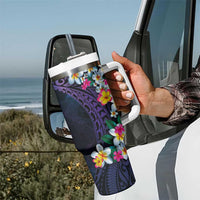 Hawaiian Plumeria-Polynesian Art Tattoo Frosted Blue Violet Color Tumbler With Handle