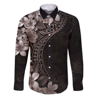 Hawaiian Plumeria-Polynesian Art Tattoo Grayscale Color Family Matching Off The Shoulder Long Sleeve Dress and Hawaiian Shirt