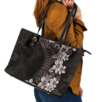 Hawaiian Plumeria-Polynesian Art Tattoo Grayscale Color Leather Tote Bag