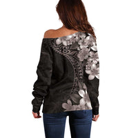 Hawaiian Plumeria-Polynesian Art Tattoo Grayscale Color Off Shoulder Sweater