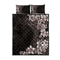 Hawaiian Plumeria-Polynesian Art Tattoo Grayscale Color Quilt Bed Set