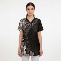 Hawaiian Plumeria-Polynesian Art Tattoo Grayscale Color Scrub Top - Polynesian Pride