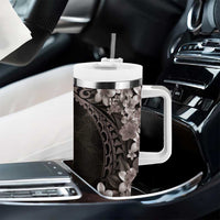 Hawaiian Plumeria-Polynesian Art Tattoo Grayscale Color Tumbler With Handle