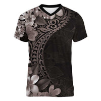 Hawaiian Plumeria-Polynesian Art Tattoo Grayscale Color Women V-Neck T-Shirt