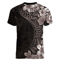 Hawaiian Plumeria-Polynesian Art Tattoo Grayscale Color Women V-Neck T-Shirt