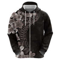 Hawaiian Plumeria-Polynesian Art Tattoo Grayscale Color Zip Hoodie