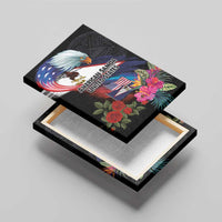 American Samoa and United States Together Canvas Wall Art National Flag with Eagle-Hibiscus and Rose