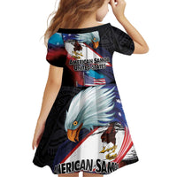 American Samoa and United States Together Family Matching Off The Shoulder Long Sleeve Dress and Hawaiian Shirt National Flag with Eagle-Hibiscus and Rose