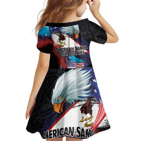 American Samoa and United States Together Family Matching Short Sleeve Bodycon Dress and Hawaiian Shirt National Flag with Eagle-Hibiscus and Rose