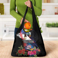 American Samoa and United States Together Grocery Bag National Flag with Eagle-Hibiscus and Rose