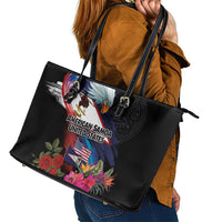 American Samoa and United States Together Leather Tote Bag National Flag with Eagle-Hibiscus and Rose