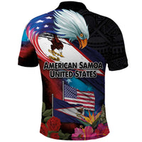 American Samoa and United States Together Polo Shirt National Flag with Eagle-Hibiscus and Rose