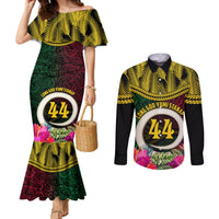 Vanuatu 44th Anniversary Independence Day Couples Matching Mermaid Dress and Long Sleeve Button Shirt Boars Tusk and Namele Plant LT03