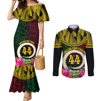 Vanuatu 44th Anniversary Independence Day Couples Matching Mermaid Dress and Long Sleeve Button Shirt Boars Tusk and Namele Plant LT03